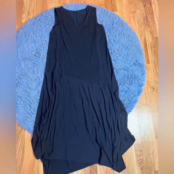 Lafayette 148 New York Navy Fluid Viscose Crepe Dress & Cardigan Set Size L - Picture 8 of 12